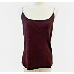Vintage Y2K Kenar Silk Blend Tank Top Women’s XL Brown Ribbed Chain Straps Vamp